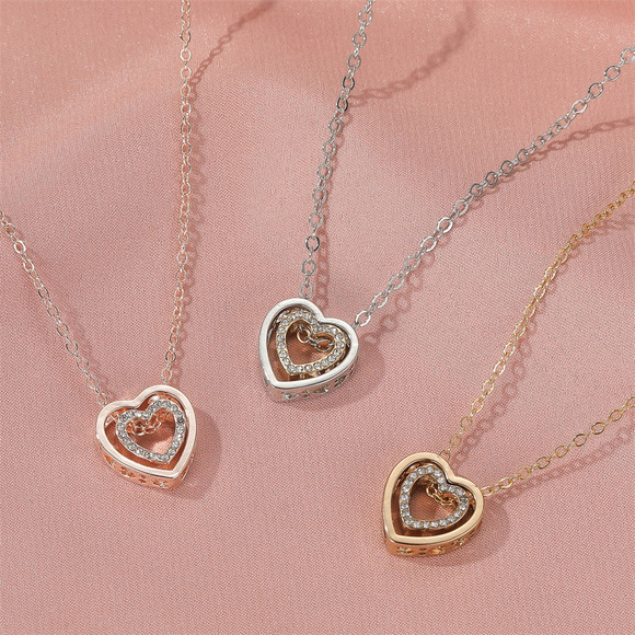 Sweet and Classy Heart within Heart Gold Tone Necklace - Picture 2 of 4